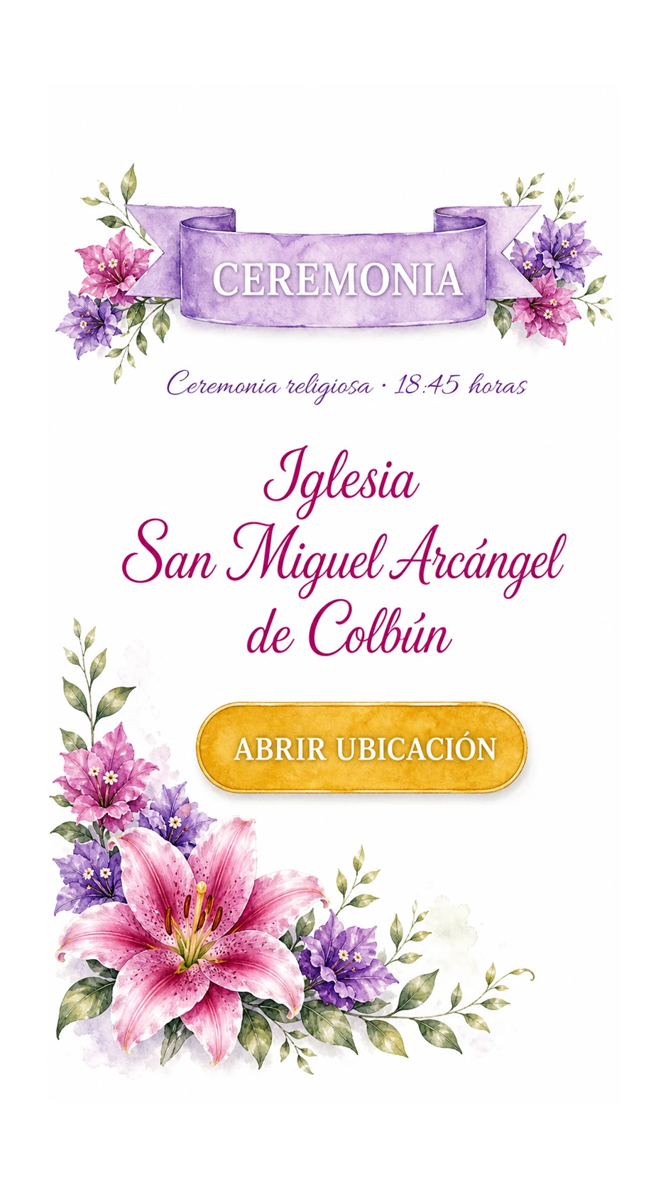 Ceremonia religiosa a las 18:45 horas en la Iglesia San Miguel Arcángel de Colbún